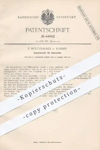 original Patent - E. Holtzhausen in Nossen , 1888 , Schöpfbecher für Hebewerke | Hebewerk , Hebezeuge !!!