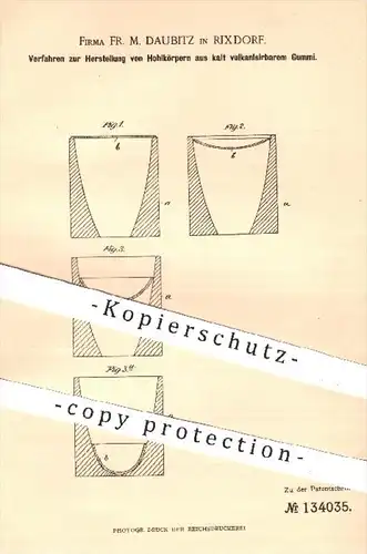original Patent - Fr. M. Daubitz in Rixdorf , 1901 , Hohlkörper aus kalt vulkanisierendem Gummi !!!