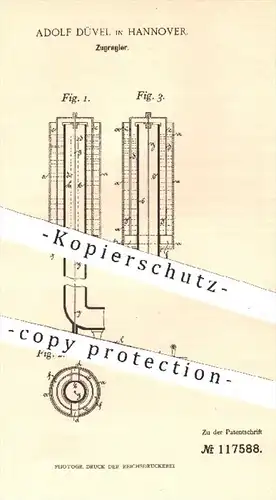 original Patent - Adolf Düvel , Hannover , 1899 , Zugregler für Niederdruck - Dampfheizungen | Heizung , Regler , Kessel