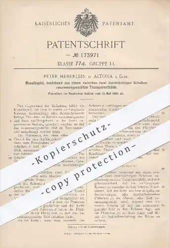 original Patent - Peter Heberlein , Hamburg Altona , 1905 , Mosaikspiel , Mosaik - Spiel , Spiele , Spielen , Brettspiel