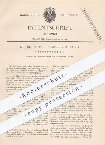 original Patent - Günther Hoppe , Könnern / Halle / Saale  1882 , Flaschenverschluss | Verschluss für Flaschen , Flasche
