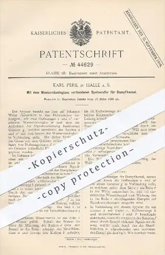 original Patent - Karl Peril , Halle / Saale , 1888 , Speiserufer für Dampfkessel - verbunden mit Wasserstandsglas !!