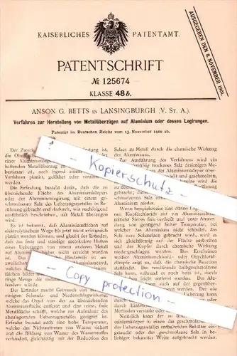 Original Patent  -  Anson G. Betts in Lansingburgh V. St. A. , 1900 , Herstellung von Metallüberzügen !!!