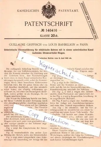 Original Patent  - Guillaume Griffisch und Louis Barbillion in Paris , 1901 , elektrische Bahnen !!!