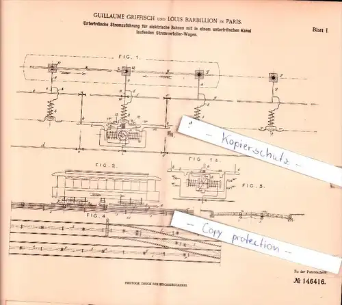 Original Patent  - Guillaume Griffisch und Louis Barbillion in Paris , 1901 , elektrische Bahnen !!!