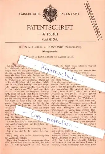 Original Patent  - John Mitchell in Ponsonby , Neuseeland , 1901 , Wickelgamasche !!!