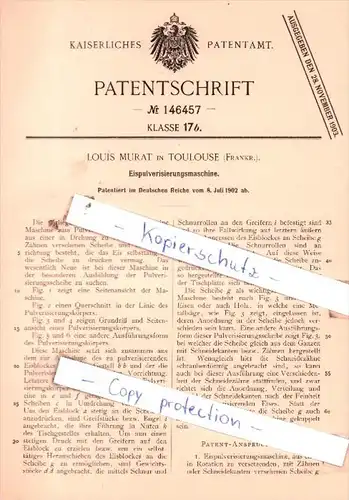 Original Patent  - Louis Murat in Toulouse , Frankr. , 1902 , Eispulverisierungsmaschine !!!