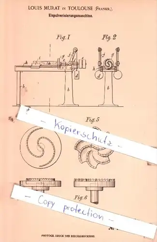 Original Patent  - Louis Murat in Toulouse , Frankr. , 1902 , Eispulverisierungsmaschine !!!