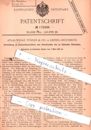 Original Patent  - Atlas-Werke, Pöhler & Co. in Leipzig-Stötteritz , 1905 , Aufzwickmaschinen !!!