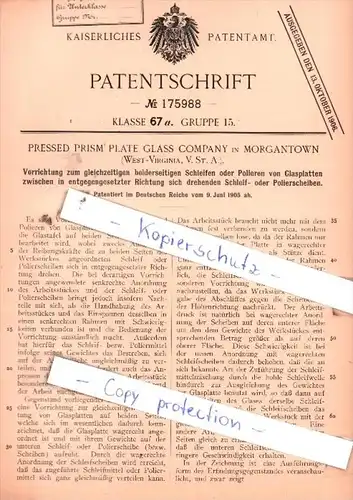 Original Patent  - Pressed Prism Plate Glass Company in Morgantown , 1905 ,  !!!