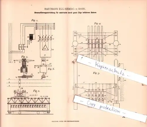 Original Patent  - Hartmann EGG-Sieberg in Basel , 1900 , Stromzuführungseinrichtung !!!