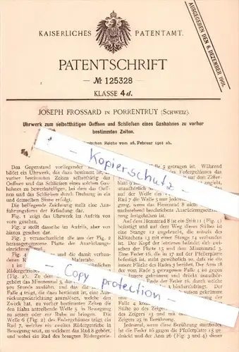 Original Patent  - J. Frossard in Porrentruy , Schweiz , 1901 , Oeffnen und Schließen eines Gashahnes !!!