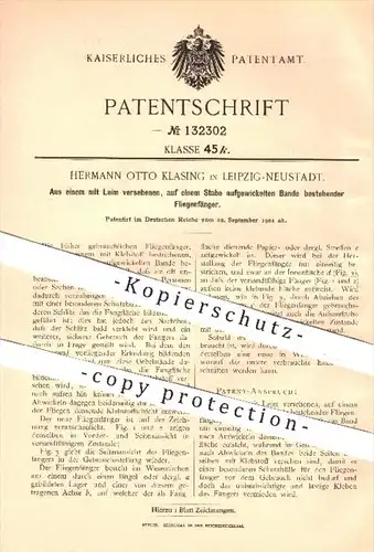 original Patent - H. O. Klasing , Leipzig - Neustadt , 1901 , Fliegenfänger mit Leim , Fliegen , Insekten , Haushalt !