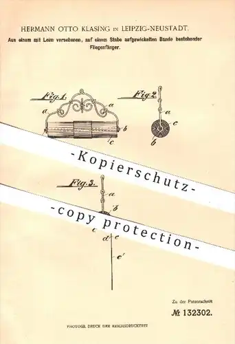 original Patent - H. O. Klasing , Leipzig - Neustadt , 1901 , Fliegenfänger mit Leim , Fliegen , Insekten , Haushalt !