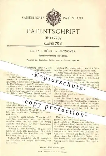 original Patent - Dr. K. Rörig , Hannover  1900 , Schreibvorrichtung für Blinde , Blindenschrift , Blindheit , Schreiben
