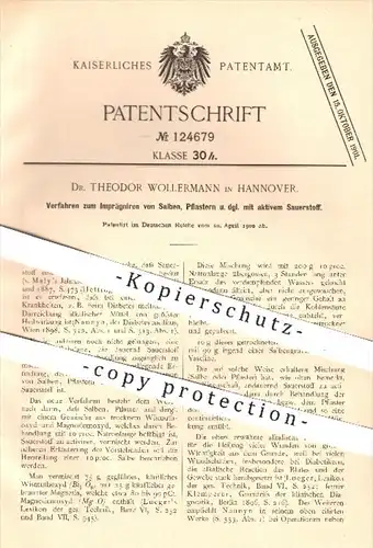 original Patent - Dr. Th. Wollermann , Hannover , 1900 , Imprägnieren von Salbe , Pflaster mit aktivem Sauerstoff !!!