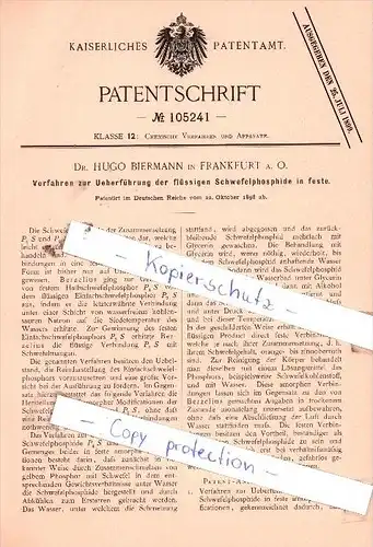 Original Patent  - Dr. Hugo Biermann in Frankfurt a. O. , 1898 , Chemische Verfahren !!!