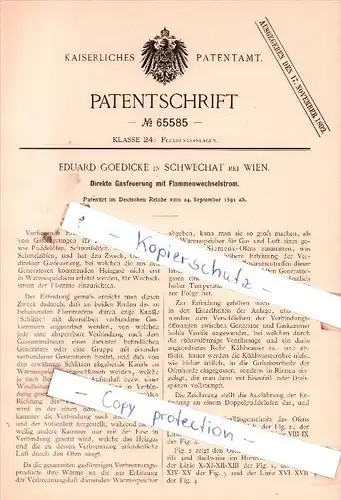 Original Patent  - Eduard Goedicke in Schwechat bei Wien , 1891 , Feuerungsanlagen !!!