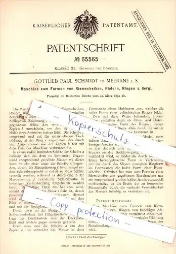 Original Patent  - Gottlieb Paul Schmidt in Meerane i. S. , 1892 , Giesserei und Formerei !!!