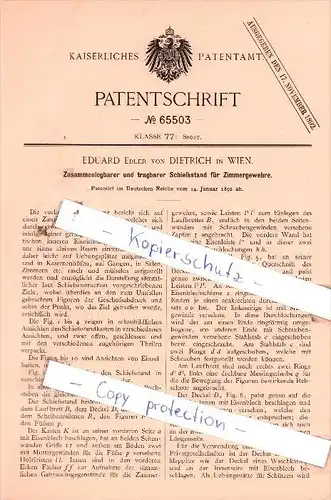 Original Patent  -  Eduard Edler von Dietrich in Wien , 1892 , Schießstand für Zimmergewehre !!!