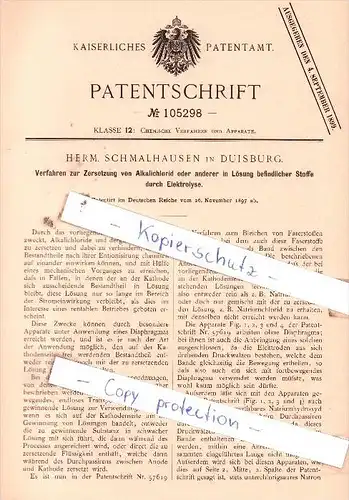 Original Patent  - Herm. Schmalhausen in Duisburg , 1897 , Zersetzung von Alkalichlorid !!!