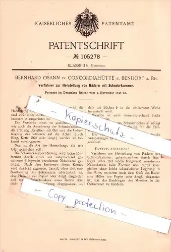 Original Patent  - Bernhard Osann in Concordiahütte b. Bendorf a. Rh. , 1898 , Giesserei !!!