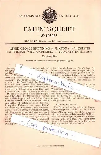 Original Patent  - A. G. Browning in Flixton und William Wild Churchill in Manchester , 1897 , !!!