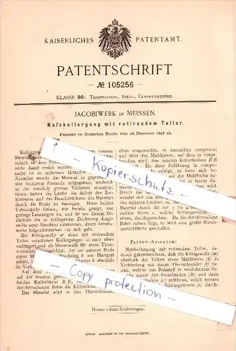Original Patent  - Jacobiwerk in Meissen , 1898 , Naßkollergang mit Teller !!!