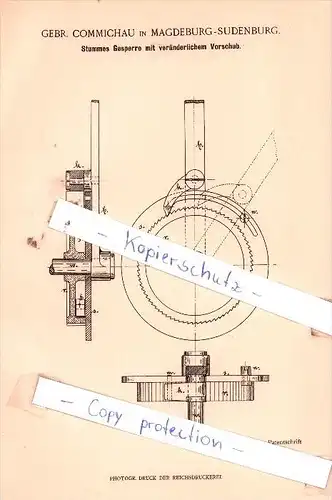 Original Patent  - Gebr. Commichau in Magdeburg-Sudenburg , 1898 , Maschinenelemente !!!