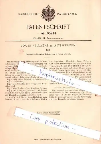 Original Patent  - Louis Pellaert in Antwerpen , 1898 , Rost !!!