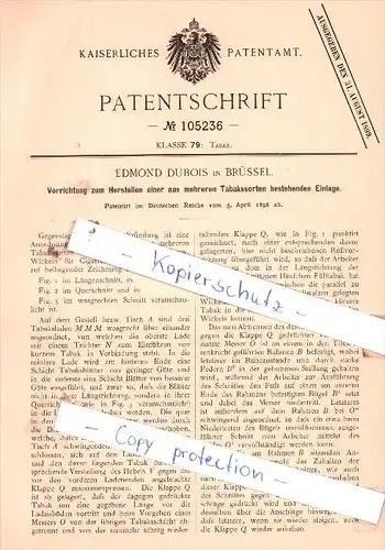 Original Patent  - Edmond Dubois in Brüssel , 1898 , Tabak !!!