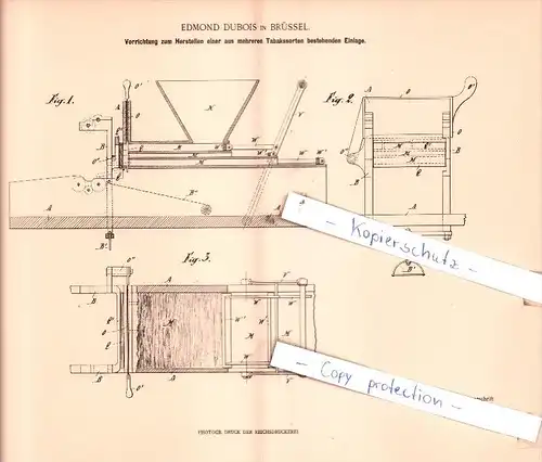 Original Patent  - Edmond Dubois in Brüssel , 1898 , Tabak !!!