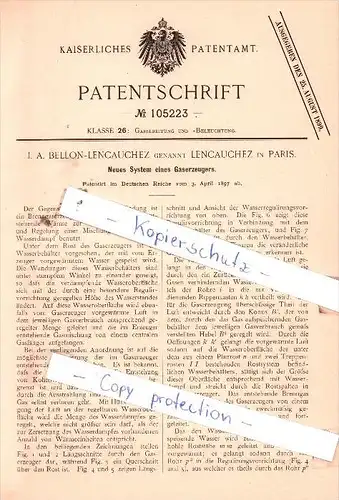 Original Patent  - J. A. Bellon-Lencauchez in Paris , 1897 , Neues System eines Gaserzeugers !!!