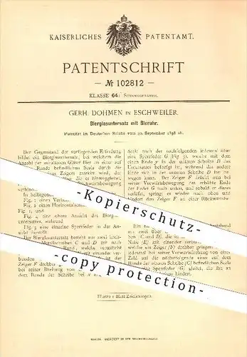 original Patent - G. Dohmen , Eschweiler , 1898 , Bierglasuntersatz mit Bieruhr , Bier , Uhr , Ausschank , Gastronomie !