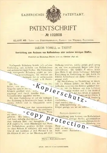 original Patent - Jakob Tobell in Triest , 1897 , Auslese von Kaffeebohnen , Kaffee , Bohnen , Landwirtschaft !!!