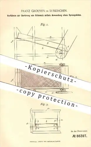 original Patent - F. Grouven , Euskirchen , 1895 , Sortierung von Grünmalz durch Sieben , Sieb , Malz , Bier , Brauerei