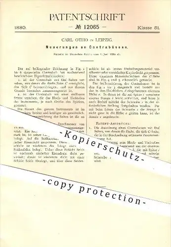 original Patent - Carl Otho in Leipzig , 1880 , Kontrabass , Kontrabässe , Bass , Musik , Musikinstrumente , Saiten !!!