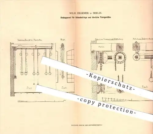 original Patent - W. Ziesemer , Berlin , 1879 , Stellapparat für Schaukel , Ringe u. a. Turngeräte , Turnen , Sport !!
