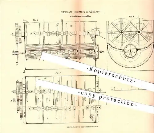 original Patent - Hermann Schmidt in Cüstrin , 1880 , Kartoffelwaschmaschine , Kartoffeln , Landwirtschaft , Bauer !!!