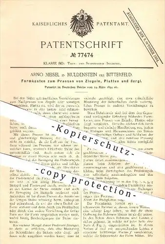 original Patent - Arno Meisel , Muldenstein , Bitterfeld , 1894 , Formkasten zum Pressen von Ziegel , Platten , Ziegelei