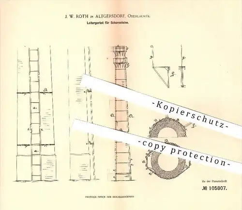 original Patent - J. W. Roth in Altgersorf , Oberlausitz , 1897 , Leitergerüst für Schornsteine , Schornstein , Leiter !