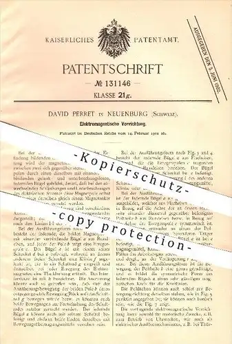 original Patent - David Perret in Neuenburg , Schweiz , 1901 , Elektromagnetische Vorrichtung , Magnet , Uhren , Uhrwerk