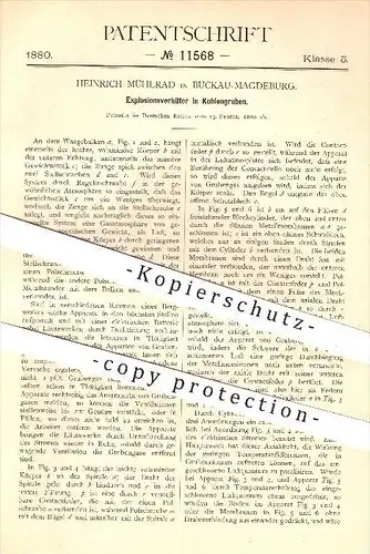 original Patent - Heinrich Mühlrad , Buckau - Magdeburg , 1880 , Explosionsverhüter in Kohlengrube , Explosion , Bergbau