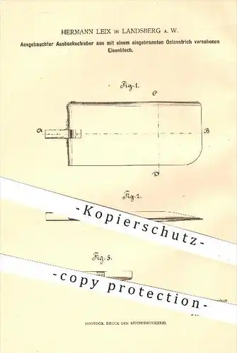 original Patent - H. Leix , Landsberg , 1880, Ausbackschieber aus Eisenblech mit Ölanstrich , Bäckerei , Bäcker , Backen