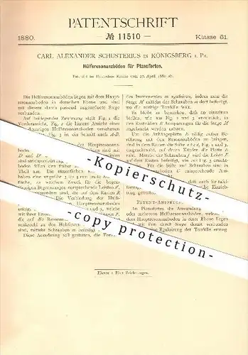 original Patent - Carl A. Schusterius , Königsberg i. Pr. , 1880 , Hilfsresonanzböden für Pianofortes , Piano , Klavier