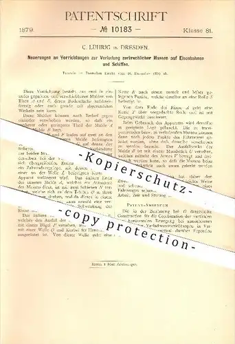 original Patent - C. Lührig in Dresden , 1879 , Verladung zerbrechlicher Massen auf Eisenbahn u. Schiff , Transport !!!