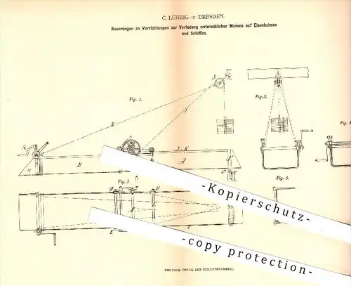 original Patent - C. Lührig in Dresden , 1879 , Verladung zerbrechlicher Massen auf Eisenbahn u. Schiff , Transport !!!