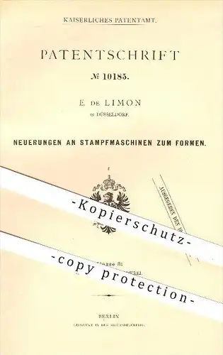 original Patent - E. de Limon , Düsseldorf , 1880 , Stampfmaschinen zum Formen , Formerei , Gießerei , Guss , Gussformen