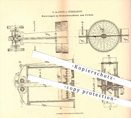 original Patent - E. de Limon , Düsseldorf , 1880 , Stampfmaschinen zum Formen , Formerei , Gießerei , Guss , Gussformen