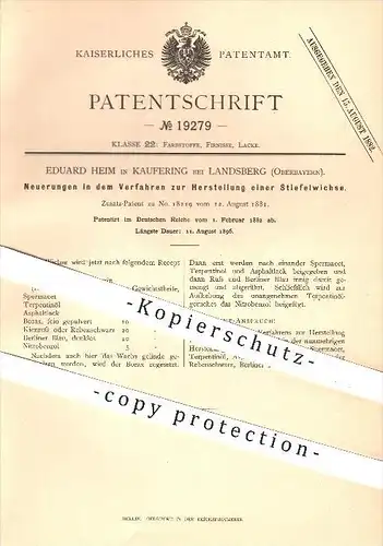 original Patent - Eduard Heim in Kaufering bei Landsberg , 1882 , Herstellung einer Stiefelwichse , Stiefel , Wichse !!